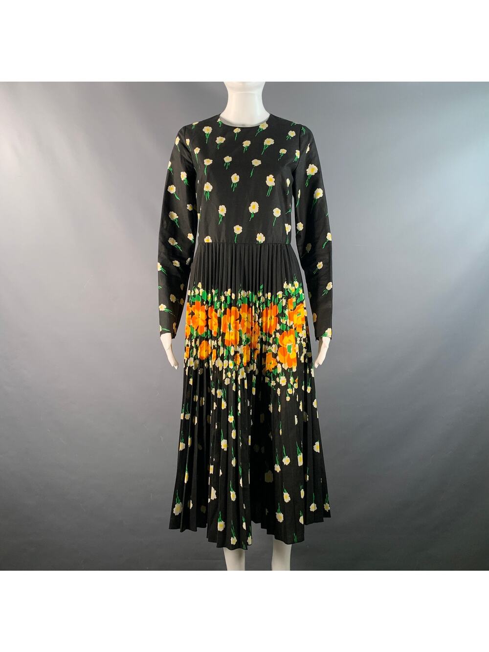 RED VALENTINO Size 8 Black Multi-Color Cotton / Polyester Floral Mid-Calf Dress